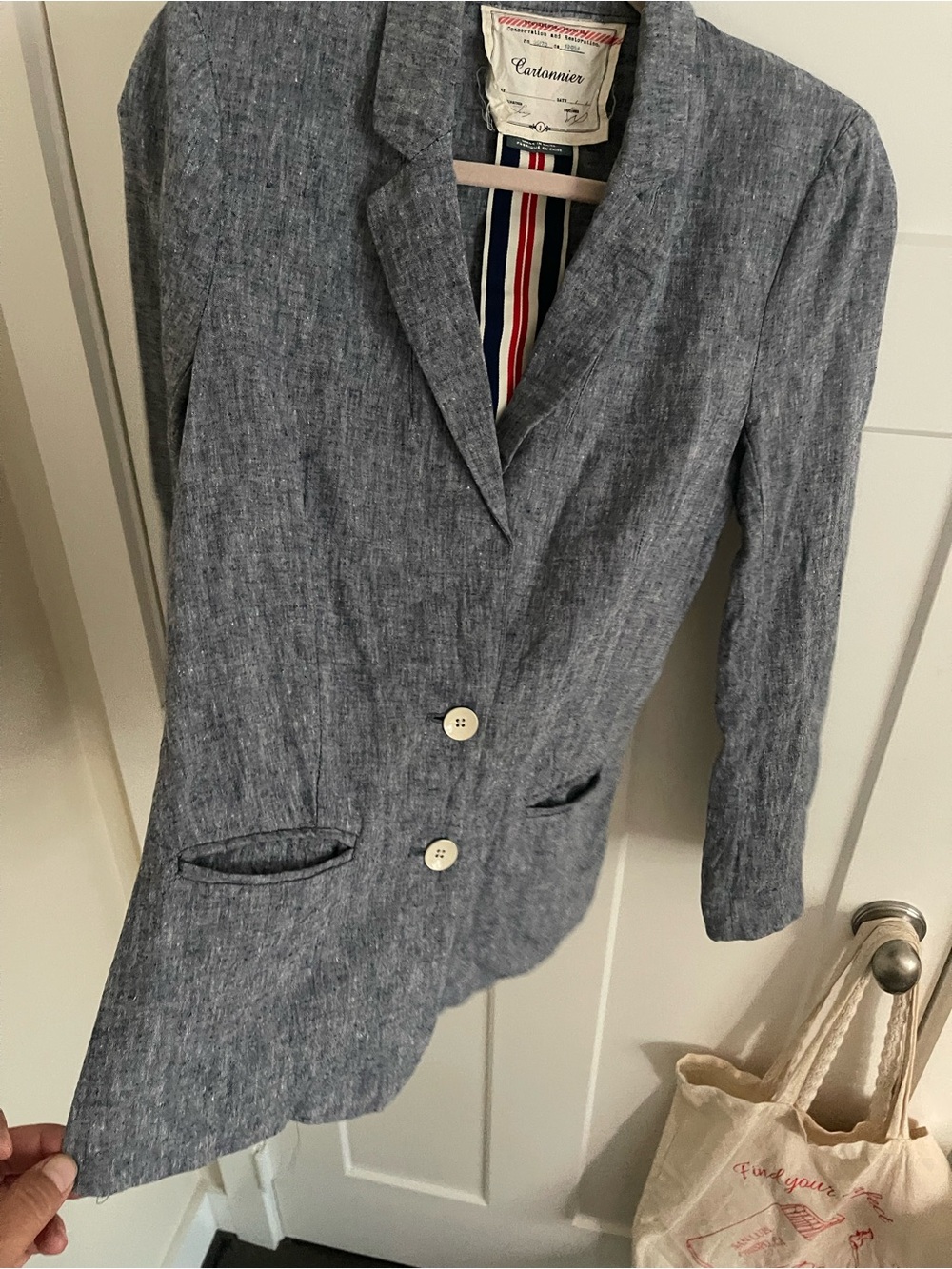 Anthropologie Cartonnier Cotton-Blend Chambray Blazer in Blue